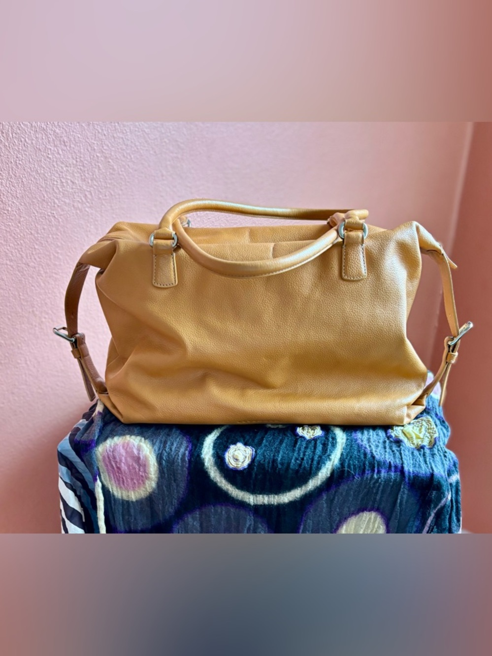 Levenger Periwinkle Leather Satchel Handbag - Picture 2 of 9